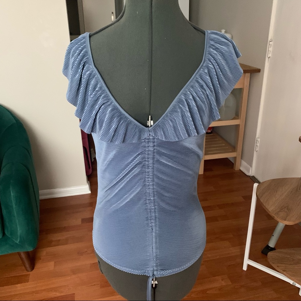 Ruffle sleeve ruched blouse